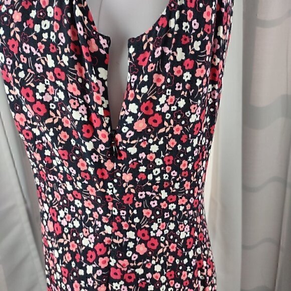Ann Taylor Loft Women's Black Pink & White Floral Side Zip Midi Dress Size 4 - Picture 5 of 11
